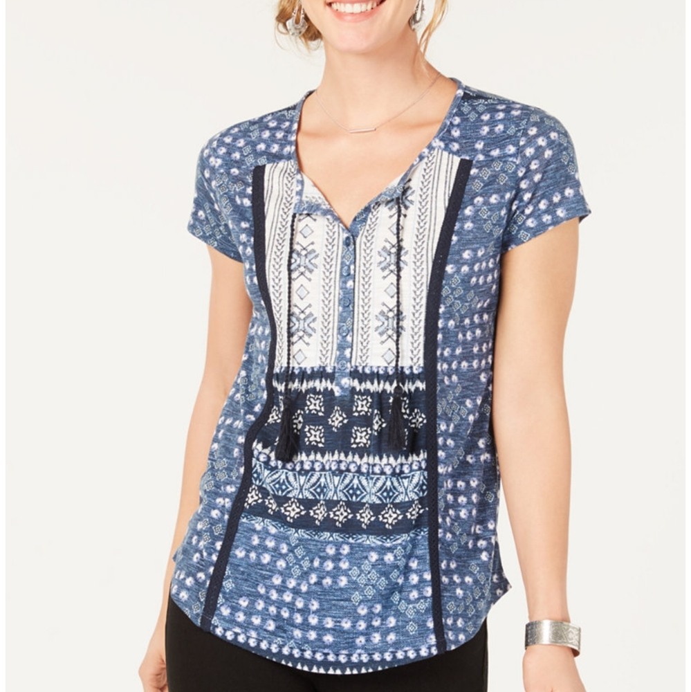 Blue multi Bohemian style Peasant top
